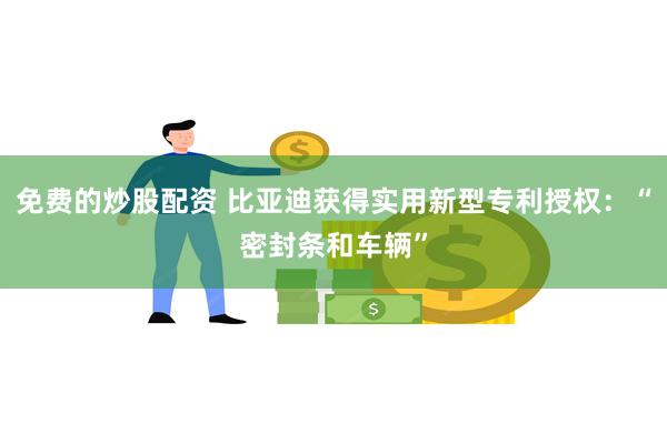 免费的炒股配资 比亚迪获得实用新型专利授权：“密封条和车辆”